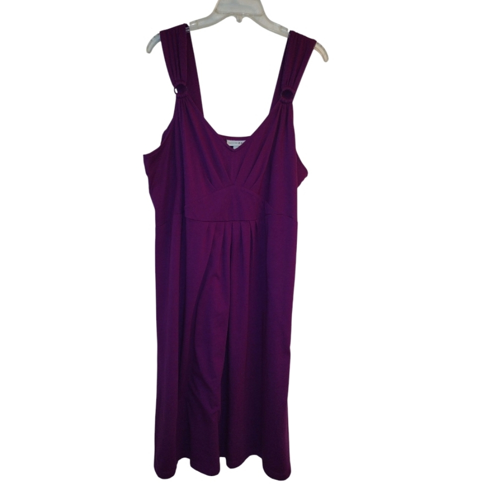 Vintage Fashion Bug Purple Sleeveless Wide Strap Midi O Ring Dress 1X